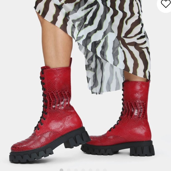 koi footwear Shoes - Koi Footwear Yenn Red Snake Military Boots